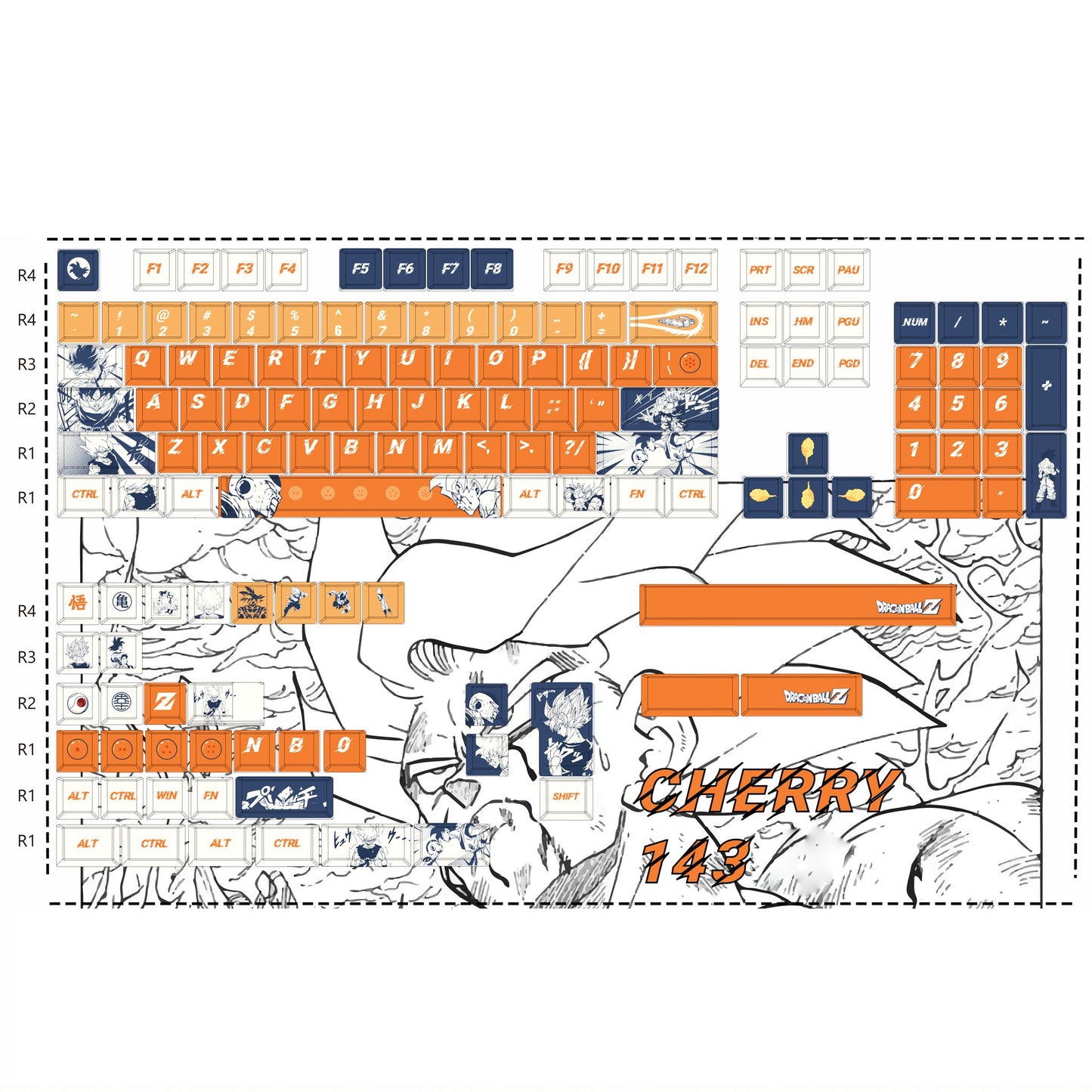 Dragon Ball Goku themed keycap set