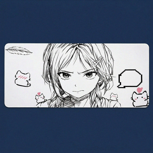 Qube Black and White Line Art Anime-Themed Mouse Pad