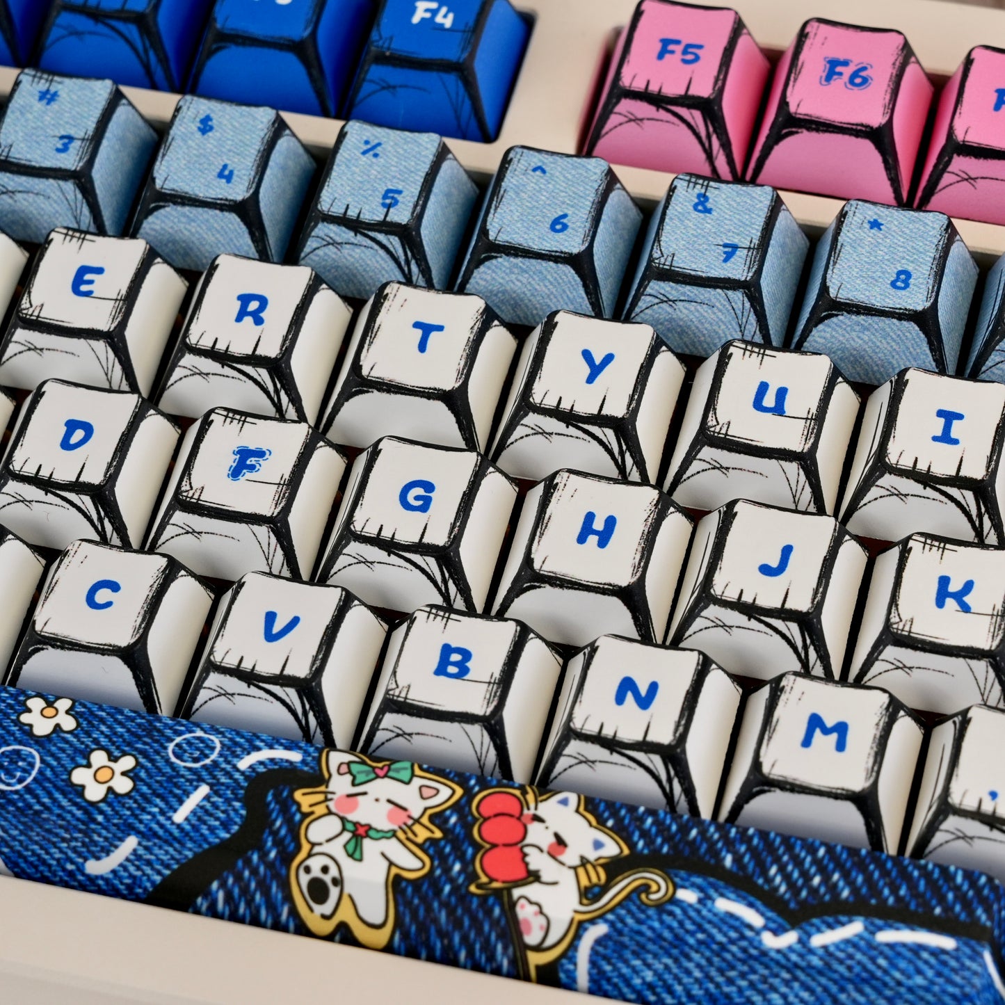 Comic book cowboy cat themed keycap set