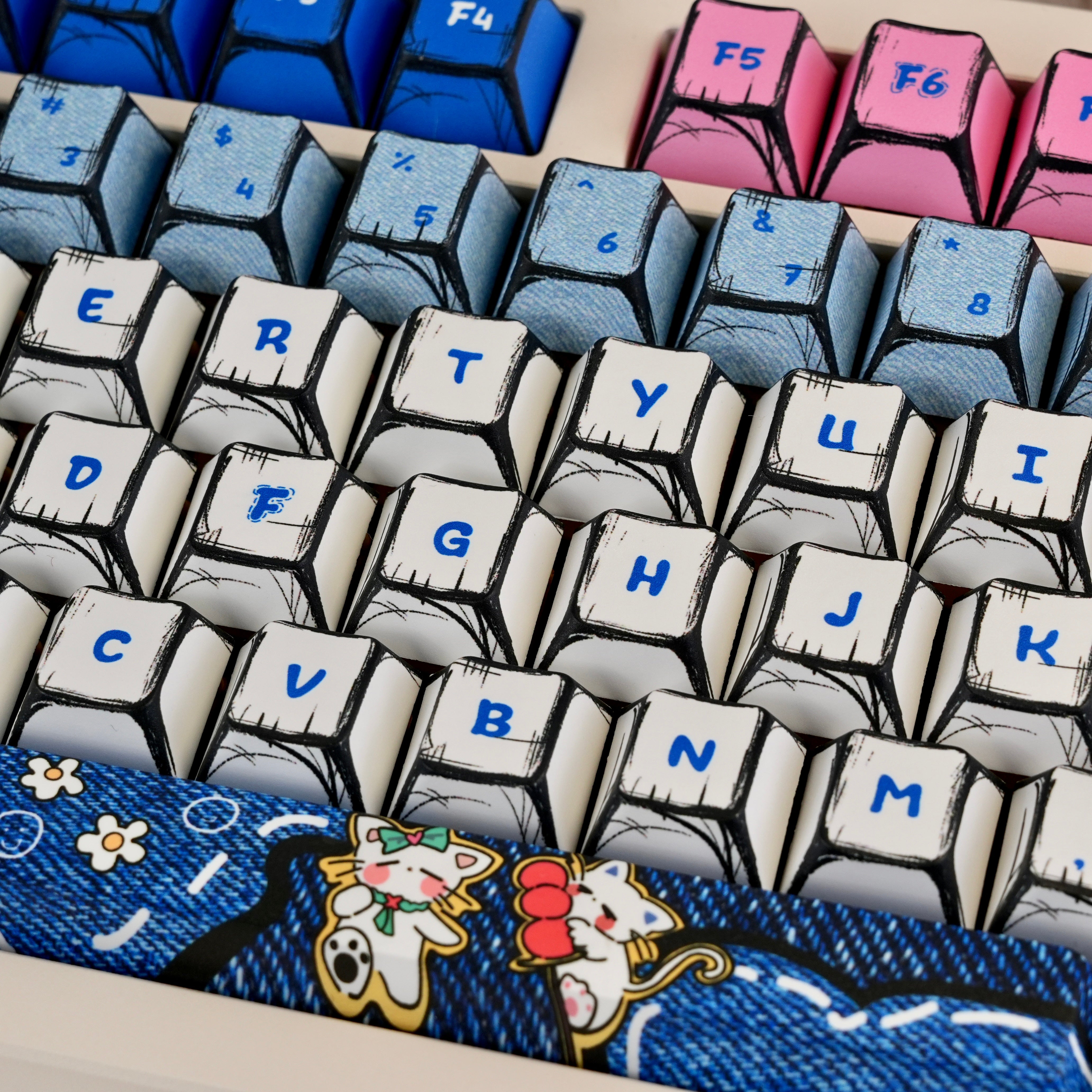 Comic book cowboy cat themed keycap set