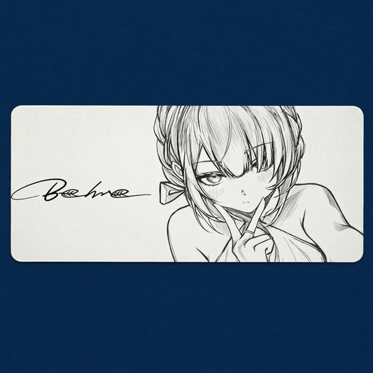 Qube Black and White Line Art Anime-Themed Mouse Pad