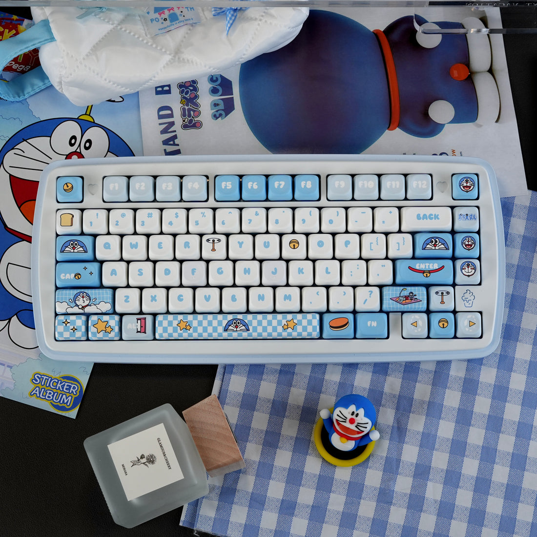 Doraemon Themed 130-Key MOA Profile PBT Keycap Set - 5-Sided Dye-Subli ...
